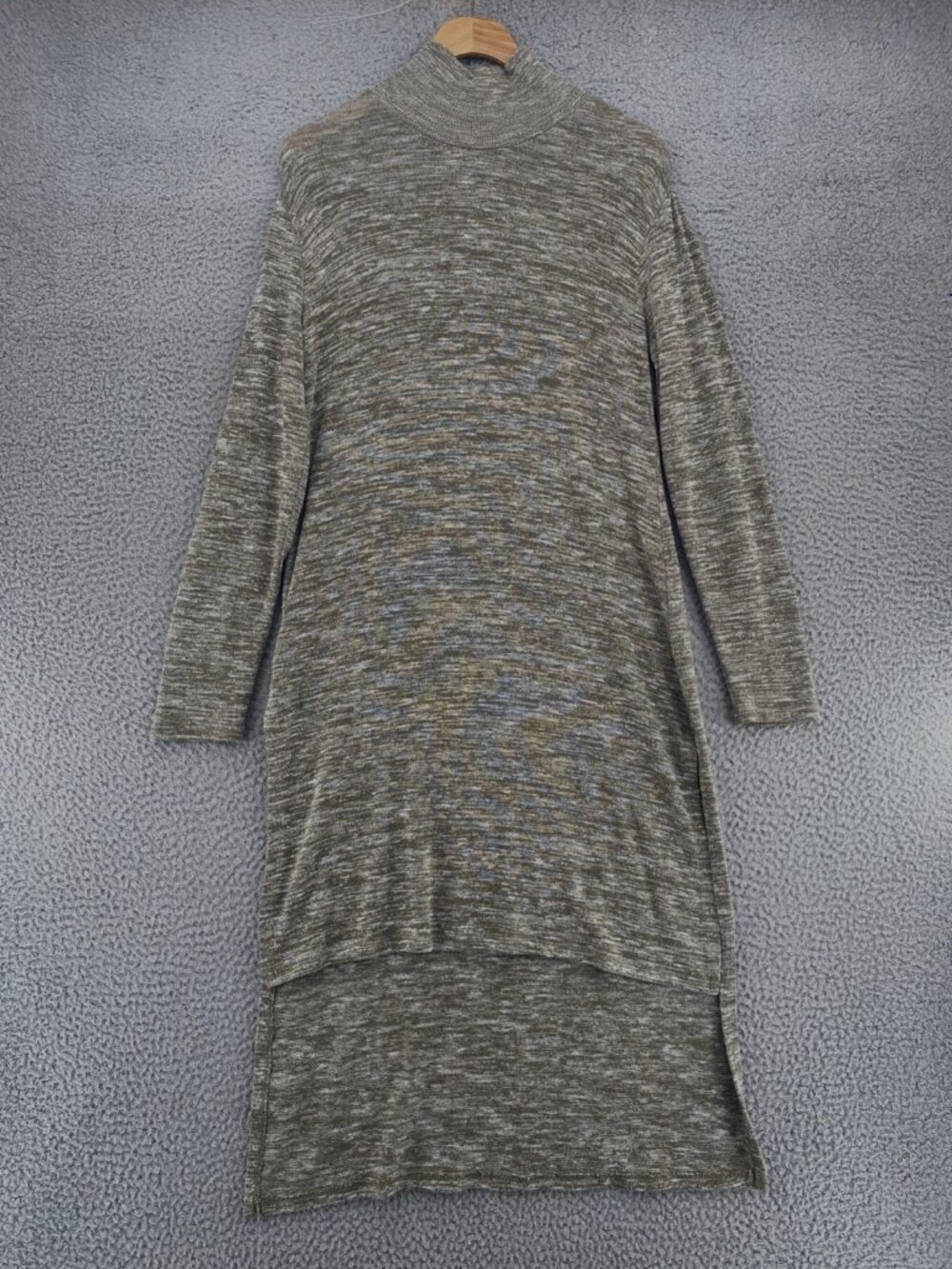 Soft Surroundings Dress Womens Small Taupe Marled Knit Sweater Hi Low Mock Neck